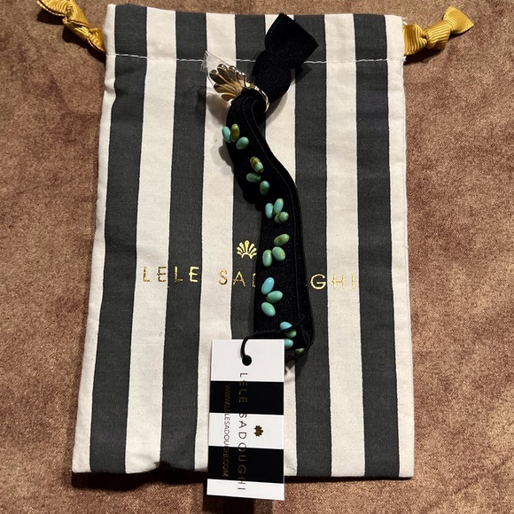 LELE SADOUGHI NWT AUTHENTIC JET BLACK TURQUOISE EMBELLISHED ELASTIC BRACELET - Picture 2 of 9